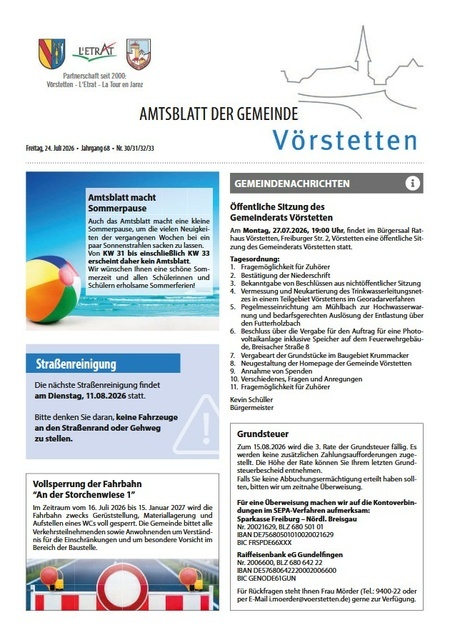 Amtsblatt der Gemeinde V�rstetten KW 28/2026