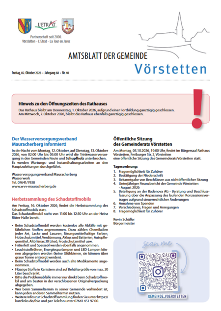 Amtsblatt der Gemeinde V�rstetten KW 40/2026
