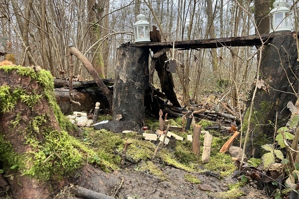 Krippe aus Holz im Wald 